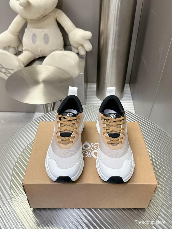 2025 Unisex Loewe White Beige Mesh Leather Sneakers
