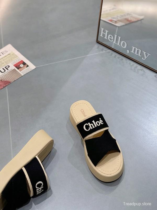 2025 Chloe Black Fabric Slippers LY00240