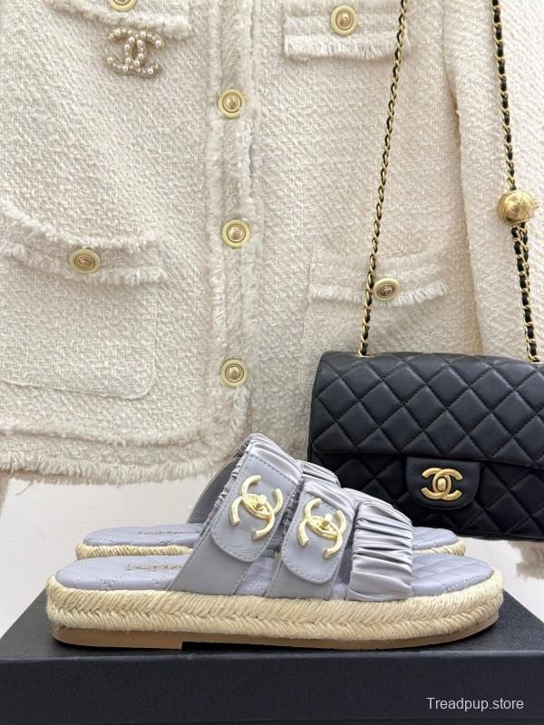 2025 Women Chanel Silver Leather Slippers KFY00230