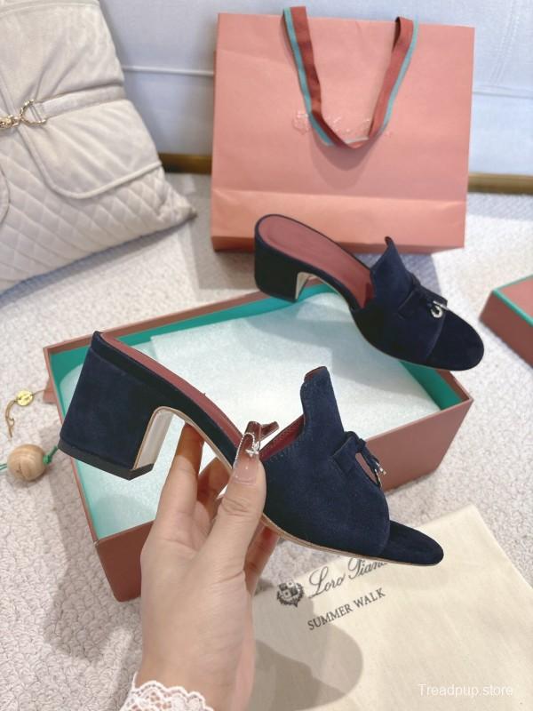 2025 Women LP Navy Suede Heeled Mules