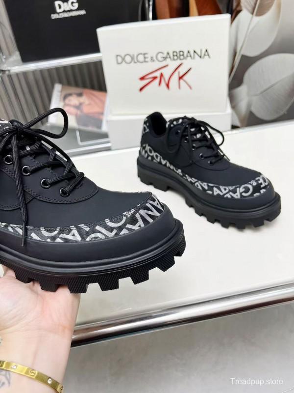 2024 Unisex Dolce & Gabbana Black Fabric Leather Chunky Sneakers