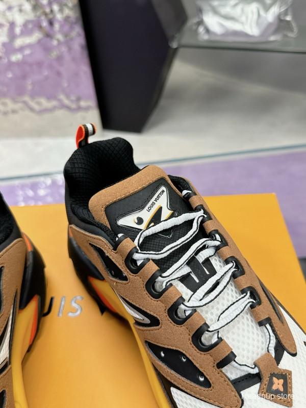 2025 Men Louis Vuitton Brown White Black Mesh Leather Sneakers MJ00420