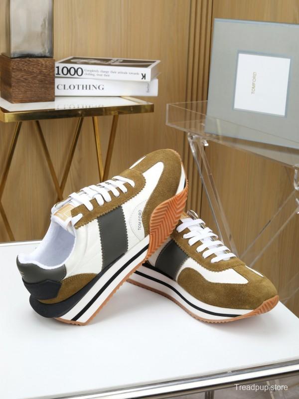 2025 Unisex TOM FORD White Black Brown Leather Suede Sneakers LY00360(LY00370)