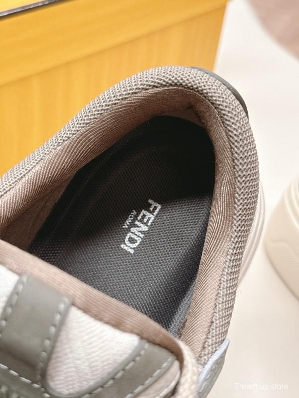 2025 Unisex Fendi Grey White Fabric Leather Plimsolls Mark Line