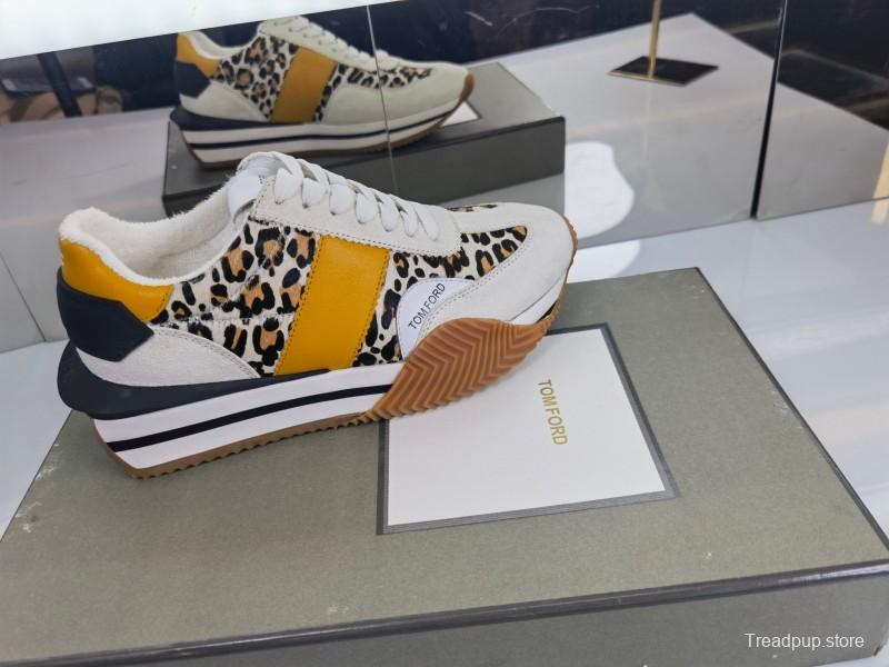 2025 Unisex TOM FORD Yellow Black White Leather Suede Leopard Print Sneakers LY00360(F)/LY00370(M)