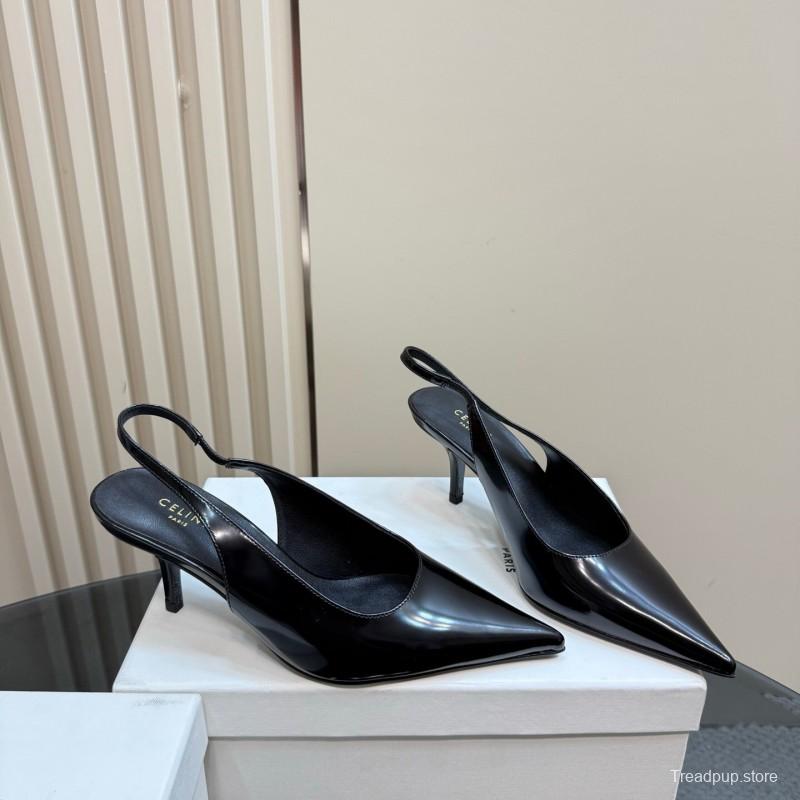 2025 Women CELINE Black Patent Leather Slingback Pumps KFY00310