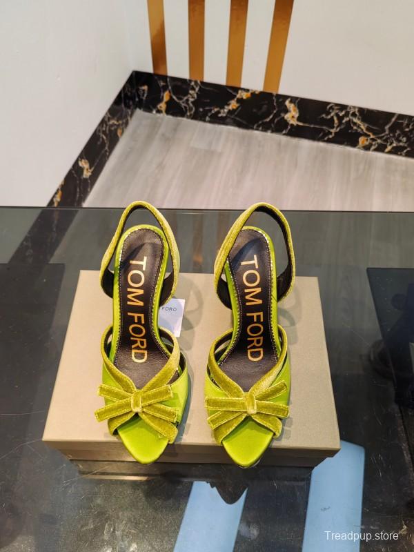 2025 Women TOM FORD Green Velvet Open Toe Slingback Heels KFY00300