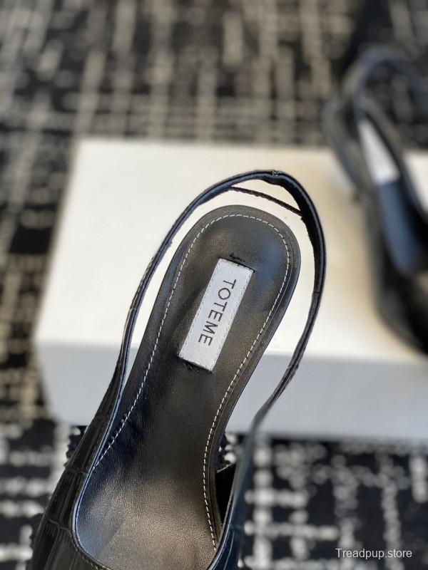 2025 Women Toteme Black Leather Slingback Pointed Toe KFY00290