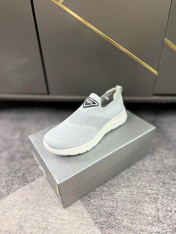 2024 Unisex Prada Light Grey Breathable Flyknit Sneakers MJ00230