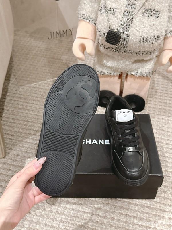 2025 Women Chanel Black Leather Sneakers
