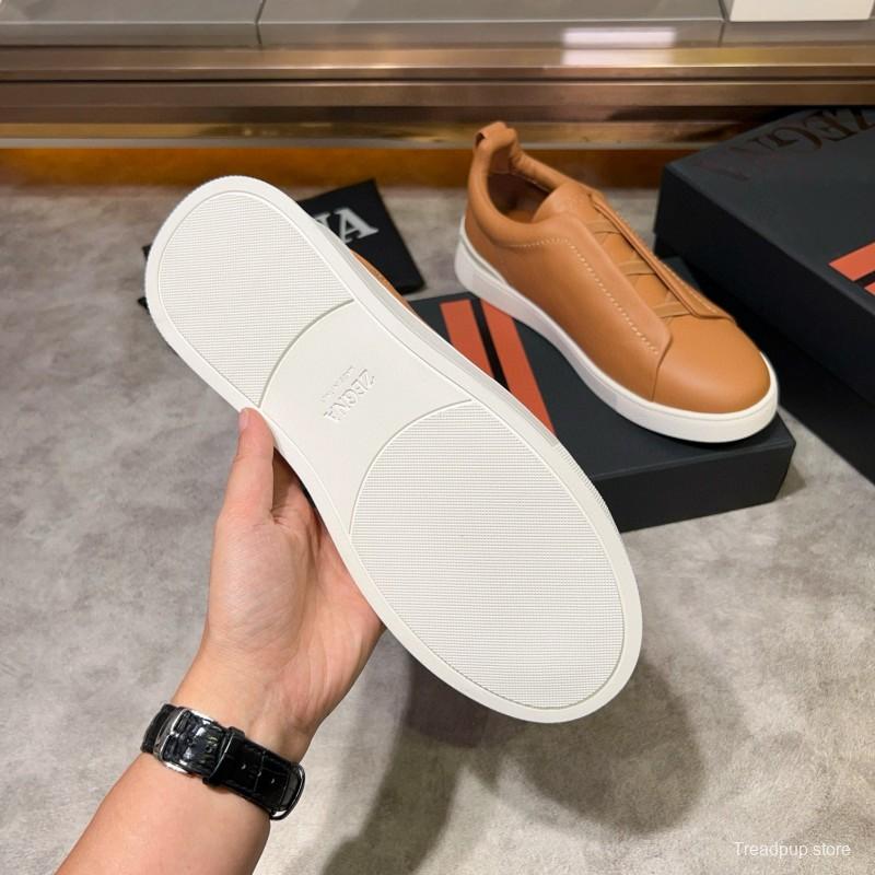 2024 Men Ermenegildo Zegna Camel Calf Leather Sneakers