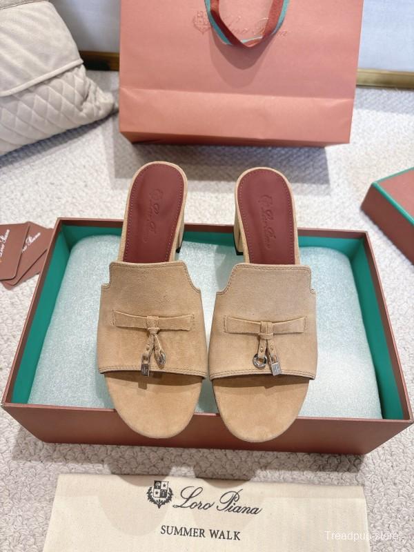 2025 Women LP Beige Suede Heeled Sandals