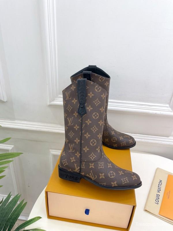 2024 Women Louis Vuitton Brown Monogram Calf Leather Boots MJ00440