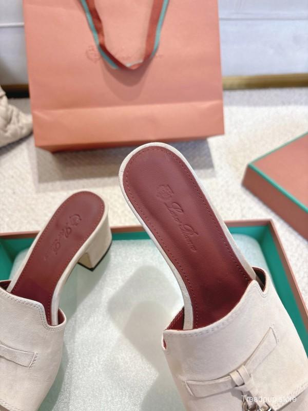 2025 Women Le Parmentier White Suede Heeled Shoes LY00360