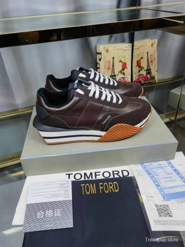 2025 Men TOM FORD Brown Black Leather Suede Sneakers LY00360(M)