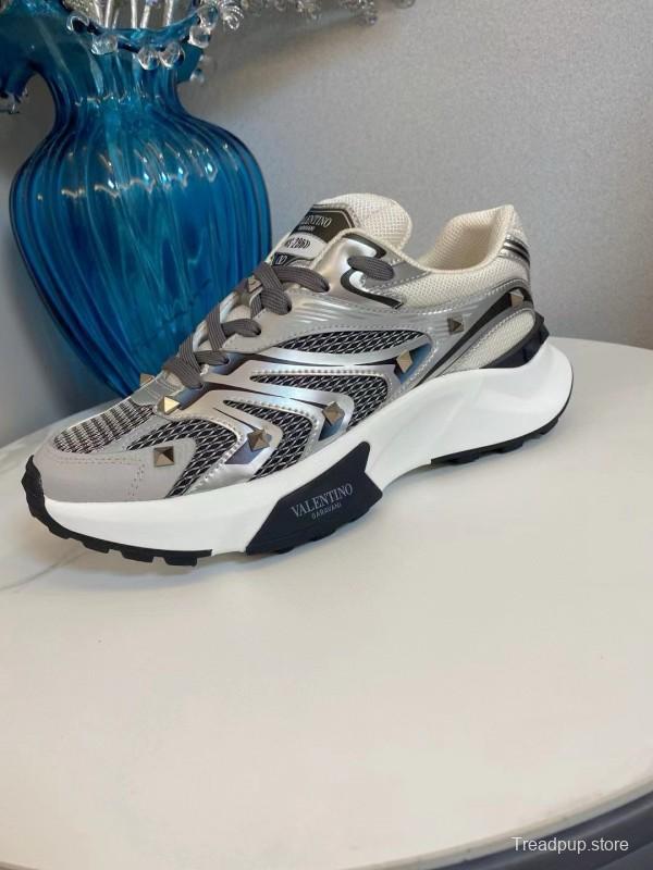 2024 Unisex Valentino White Black Grey Mesh Leather Sneakers MJ00410