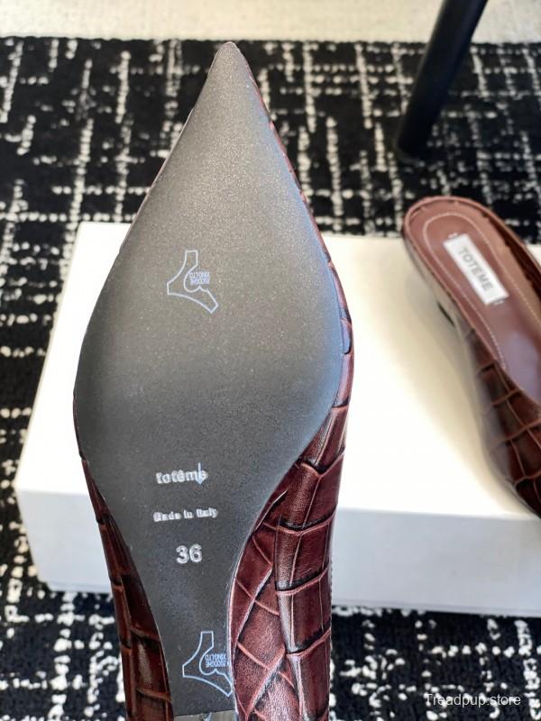 2025 Women Toteme Brown Leather Mule Shoes