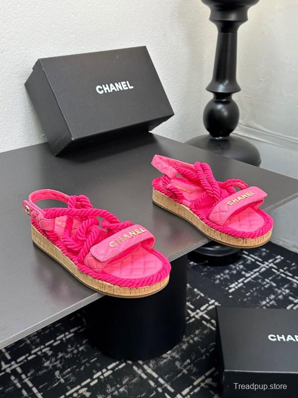 2025 Women Chanel Pink Fabric Rope Sandals LY00260
