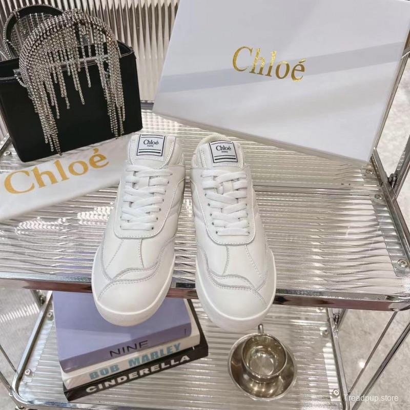 2025 Women Chloé White Leather Sneakers LY00300