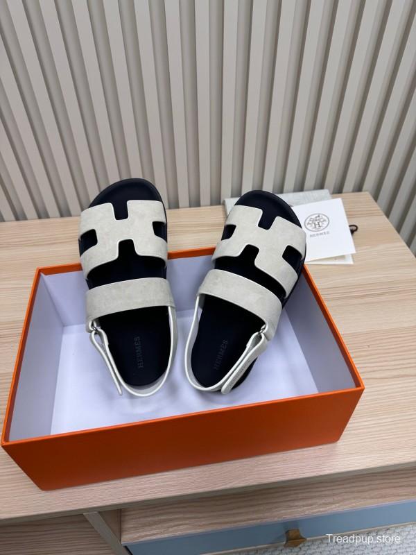 2025 Women Hermès White Leather Slippers