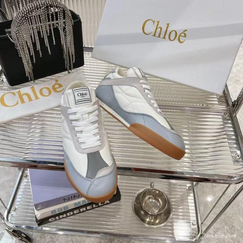 2025 Unisex Chloé White Grey Leather Casual Sneakers LY00280/LY00300