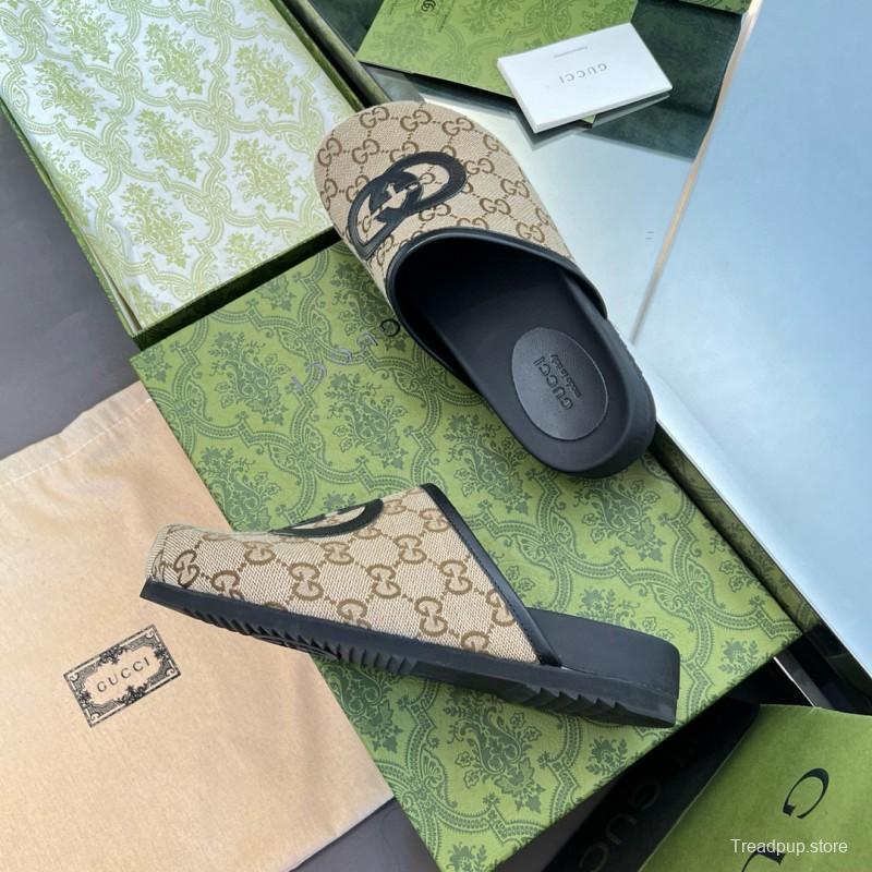 2024 Slippers Gucci beige black fabric mule MJ00280