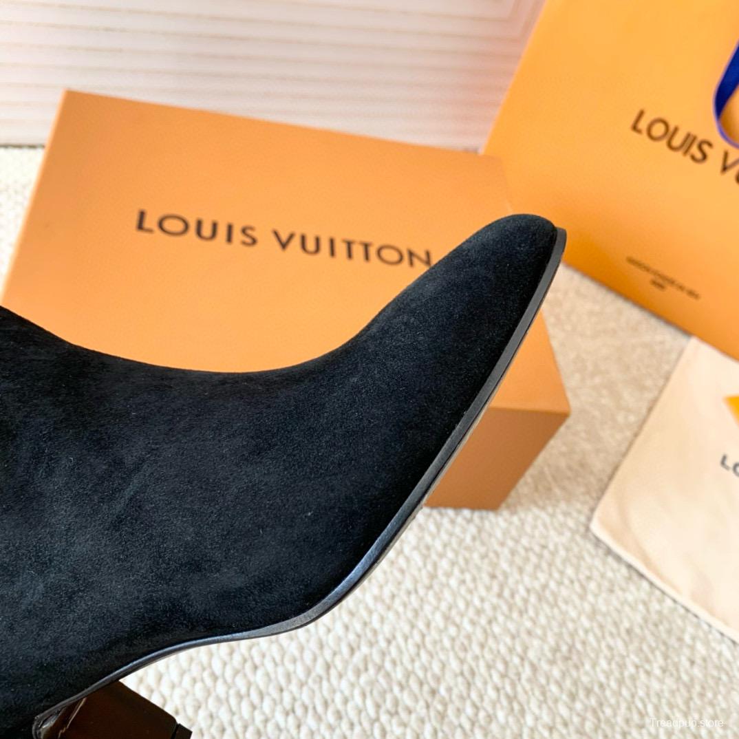 2024 Women Louis Vuitton black suede ankle boots