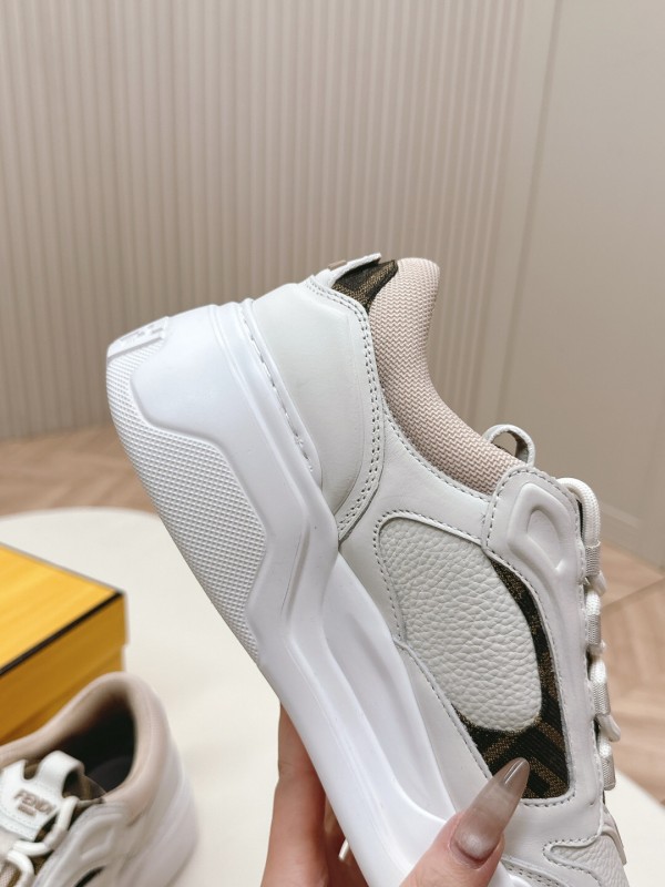 2024 Women Fendi White Beige Leather Sneakers