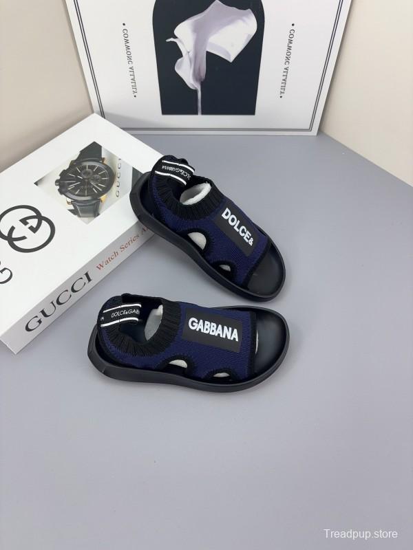 2025 Kids Dolce & Gabbana Pink Black White Knit Sandals