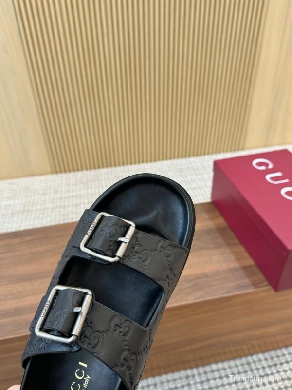 2025 Women Gucci Black Leather Sandals Buckle LY00230