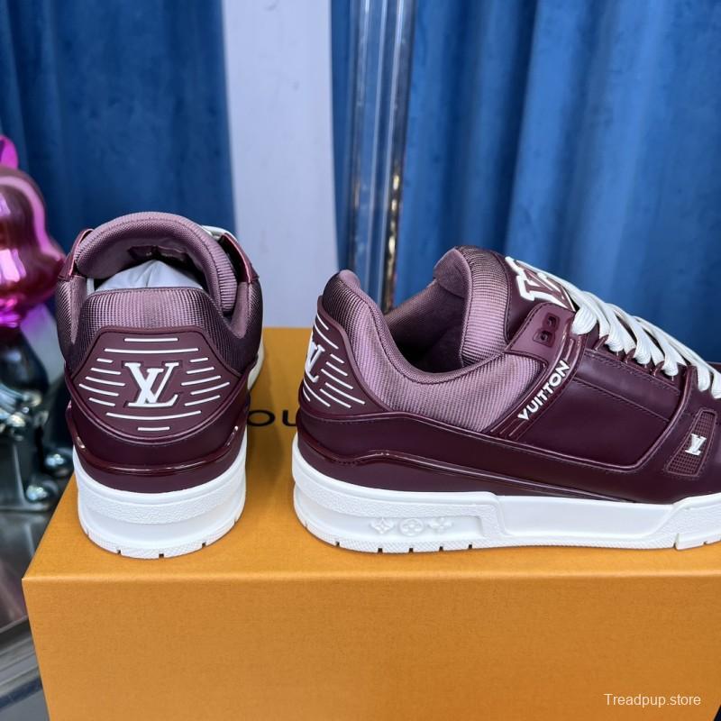 2025 Unisex Louis Vuitton Purple White Leather LV Trainer