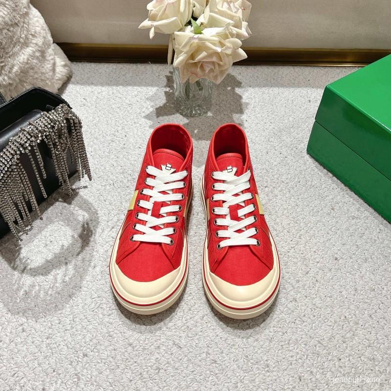 2025 Unisex Bottega Veneta Red Canvas Leather Sneakers Hand Painted LY00