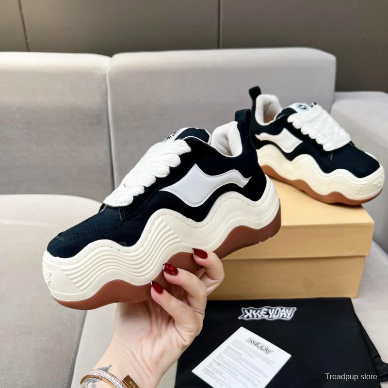 2025 Unisex HEYDAY Black White Canvas Suede Wave Pattern Sneakers KFY00260