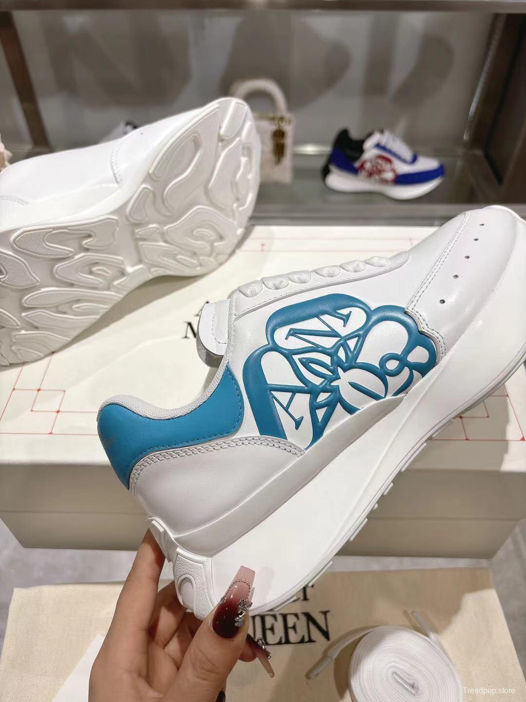 2025 Women Alexander McQueen White Blue Leather Sneakers LY00340