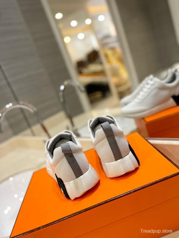 2024 Unisex Hermès White Imported Calf Suede Rain Cloth Casual Sneakers MJ00320