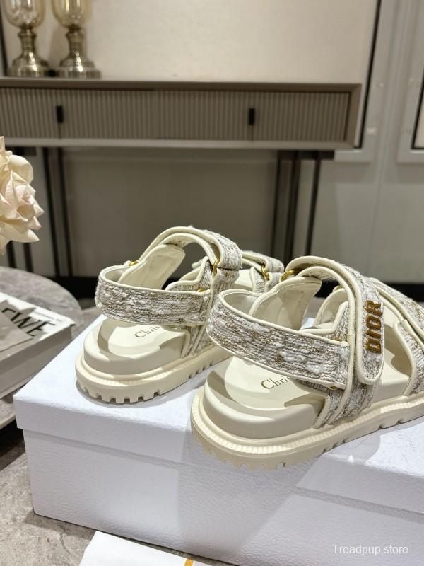 2025 Women Dior White Fabric Leather Sandals KFY00300