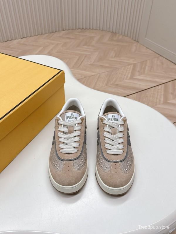 2025 Unisex Fendi Beige Light Brown Leather Suede Plimsolls FF Logo LY00350(F)/LY00360(M)