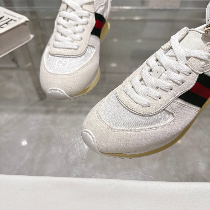 2025 Unisex Gucci White Black Red Fabric Sneakers Detachable Adjustable Ankle Strap LY00340