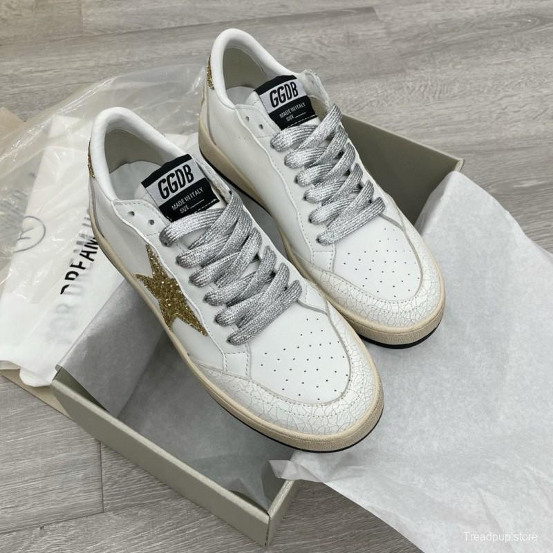 2024 Unisex GGDB White Gold Glitter Leather Low Top Sneakers MJ00260