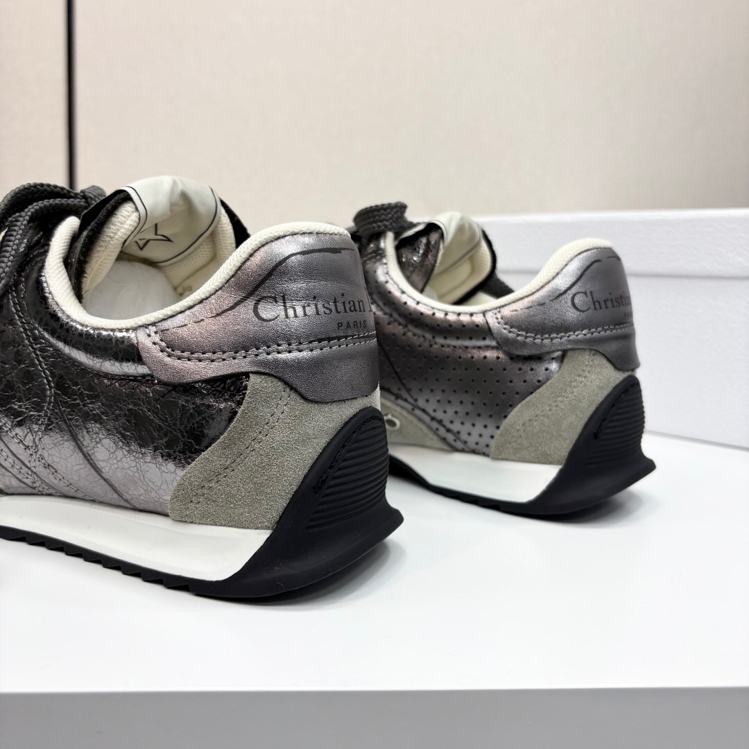 2025 Women Dior Black Grey Leather Mesh Sneakers LY00300