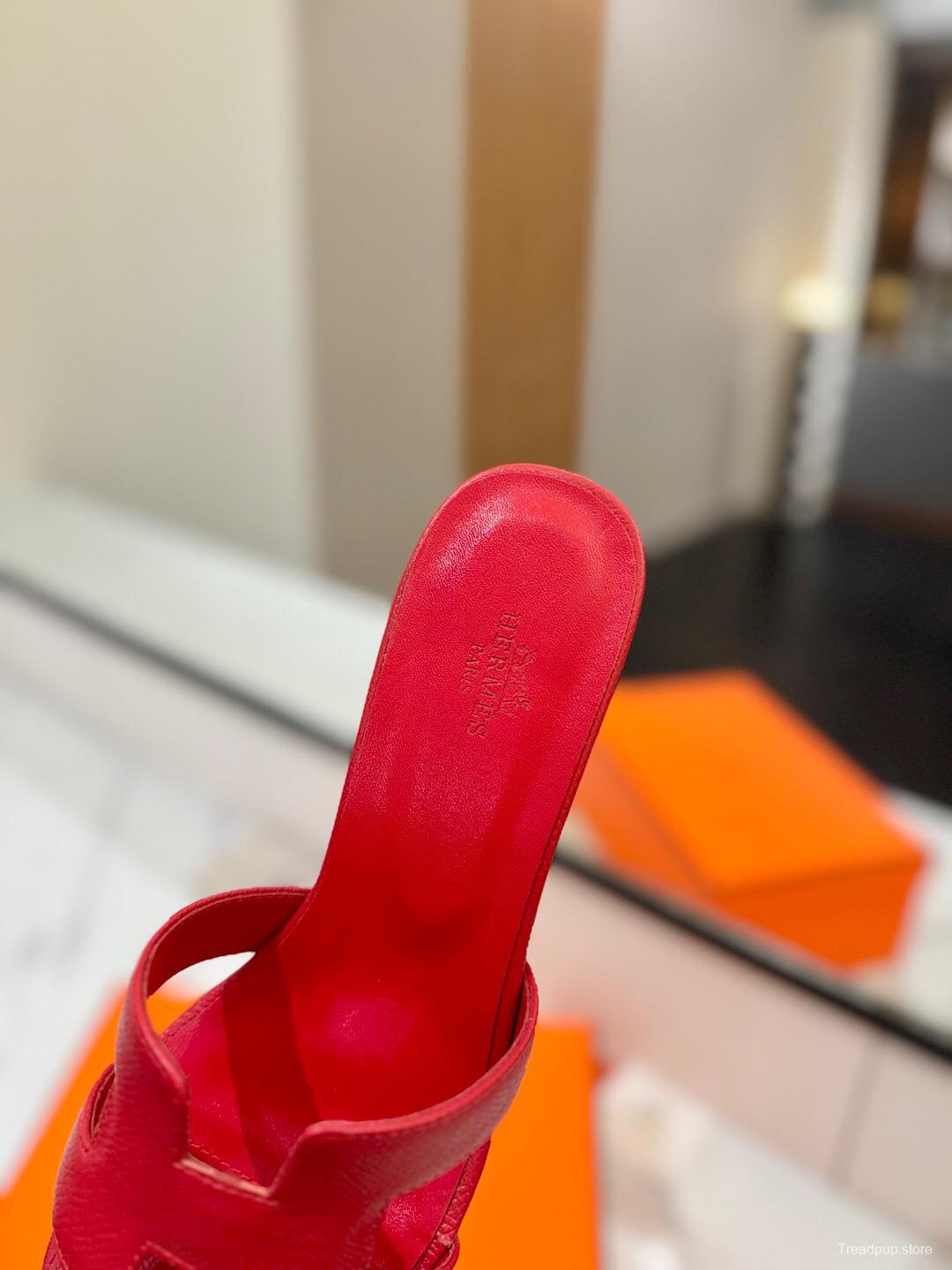 2025 Women Hermès Red Leather Slides