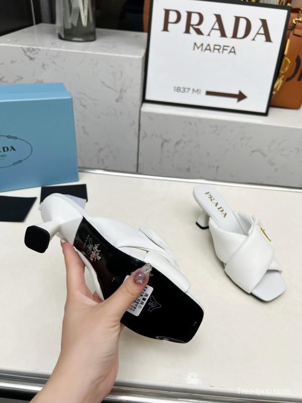 2025 Women Prada White Lambskin Mules