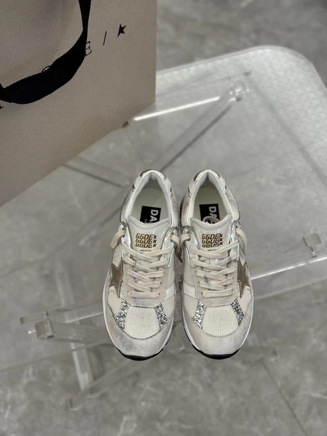 2024 Women GGDB Beige White Suede Mesh Sneakers