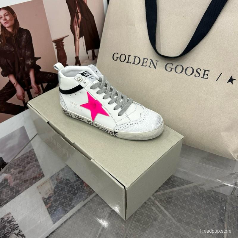 2024 Women GGDB White Pink Leather High Top Sneakers MJ00300