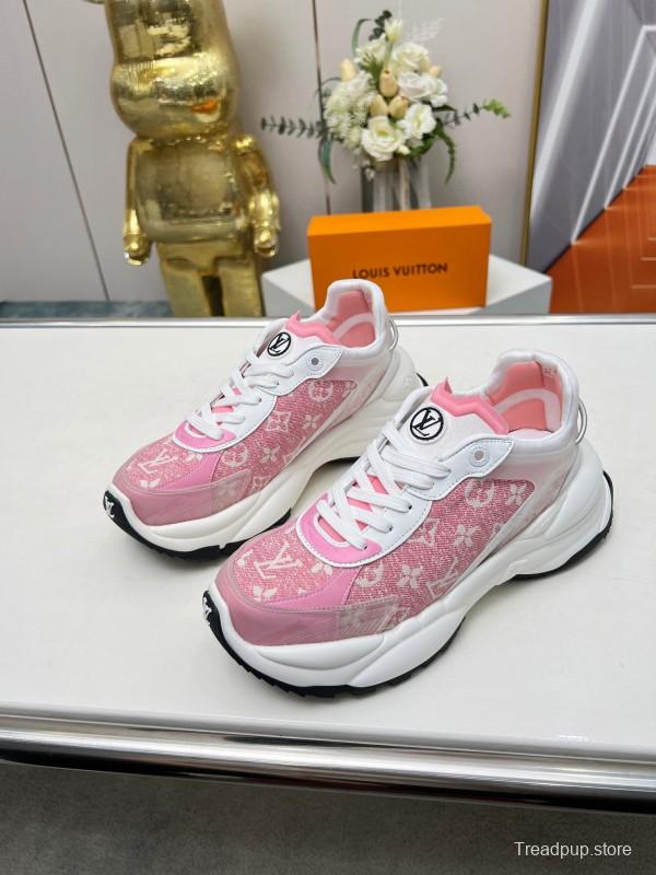 2025 Women Louis Vuitton Pink White Canvas Leather Sneakers