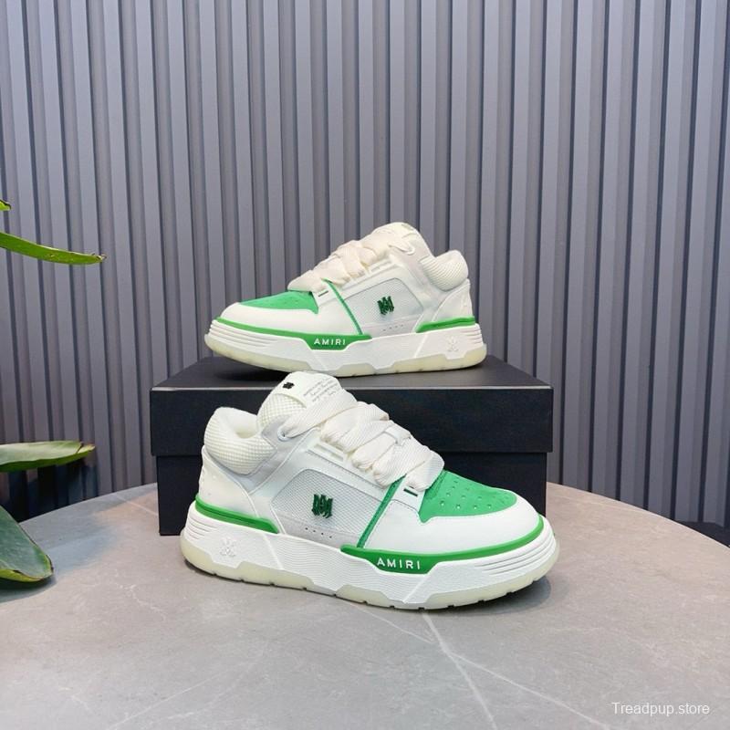 2024 Unisex Amiri White Green Leather Mesh Sneakers MJ00360