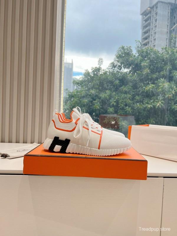 2024 Unisex Hermès white orange knit sneakers