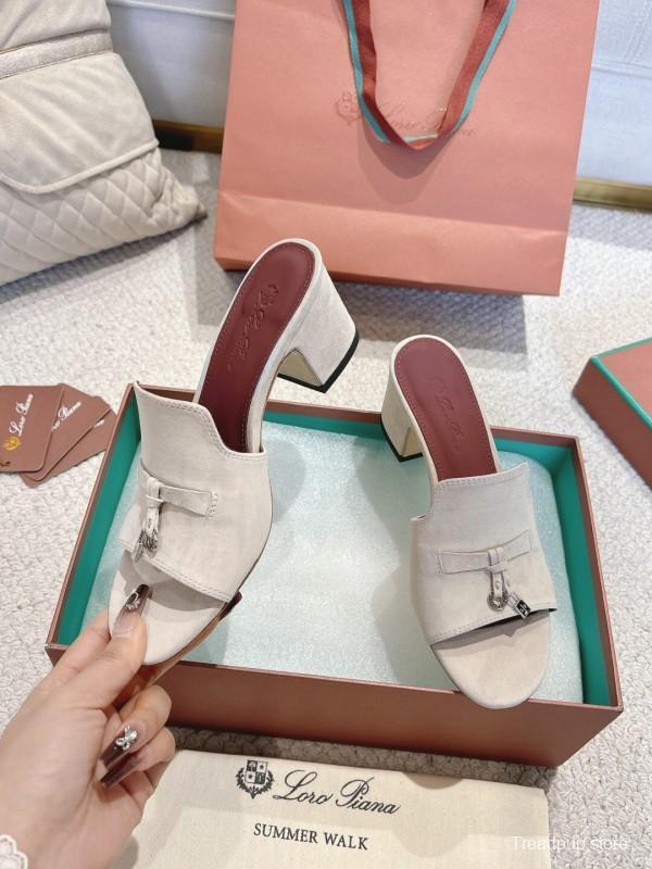 2025 Women Le Parmentier White Suede Heeled Shoes LY00360