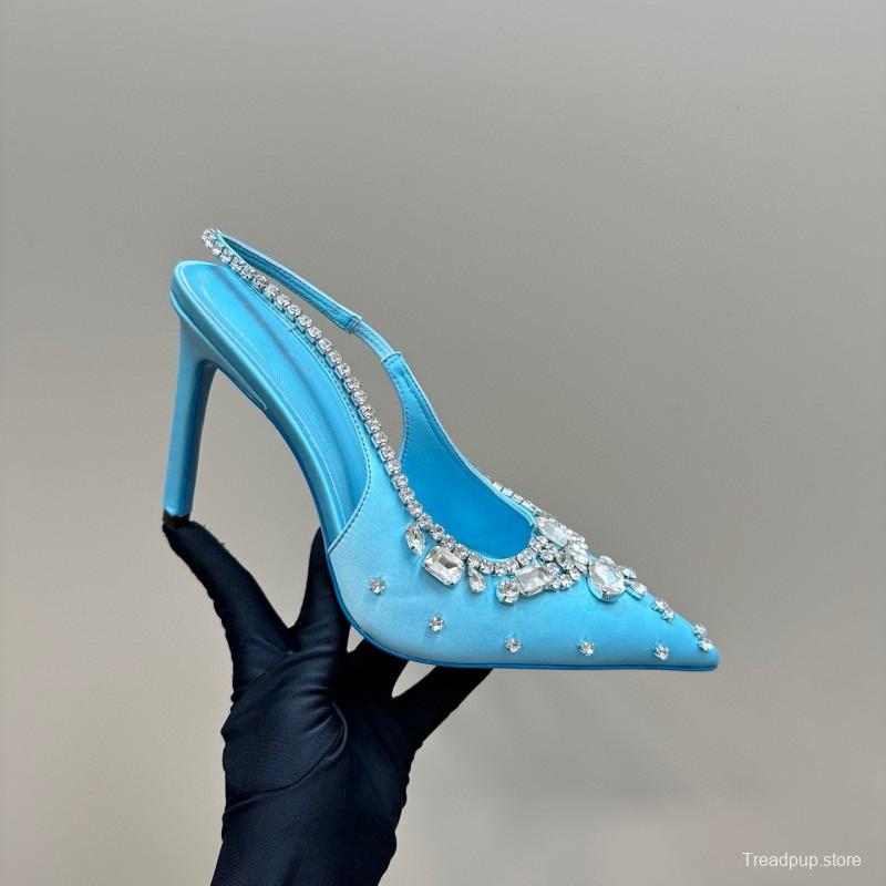 2025 Women Gucci Blue Silk Crystal Embellished Slingback Pumps MJ00340