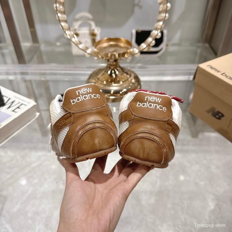 2025 Women Miumiu Brown White Leather Mesh Sneakers